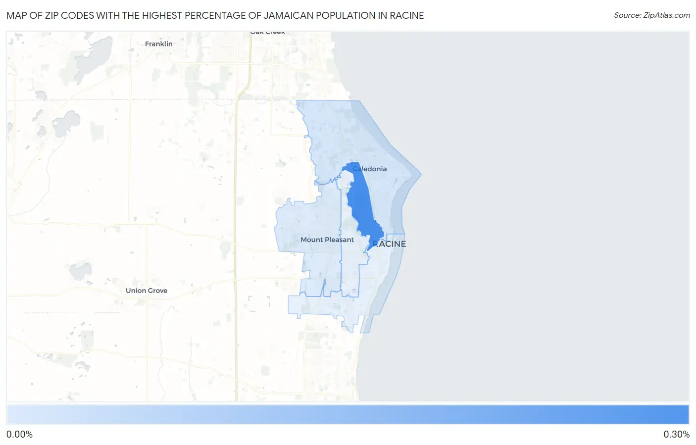 Zip Codes with the Highest Percentage of Jamaican Population in Racine Map