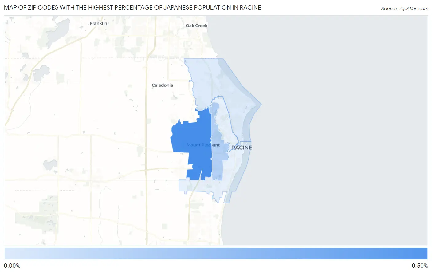 Zip Codes with the Highest Percentage of Japanese Population in Racine Map