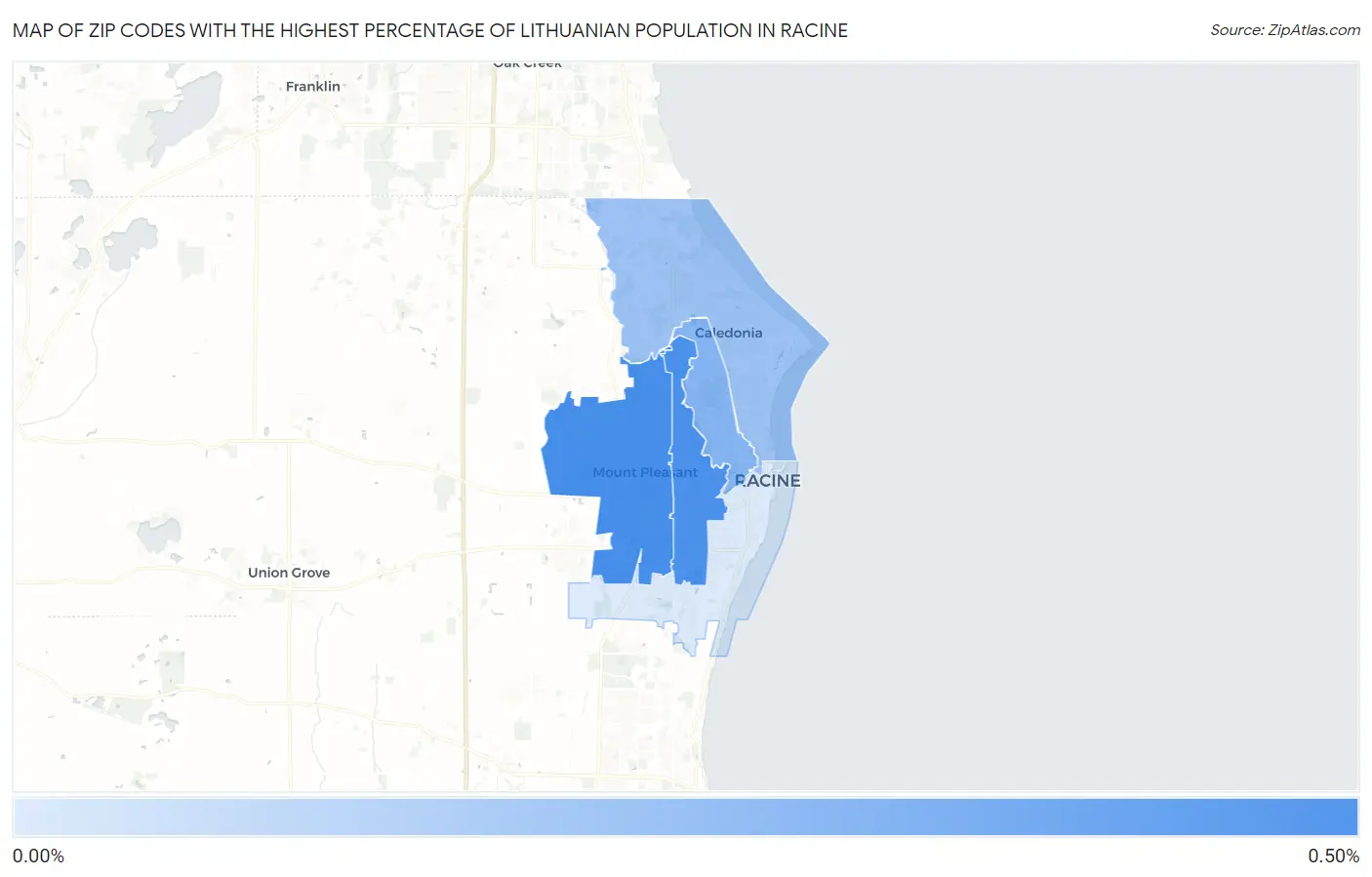 Zip Codes with the Highest Percentage of Lithuanian Population in Racine Map