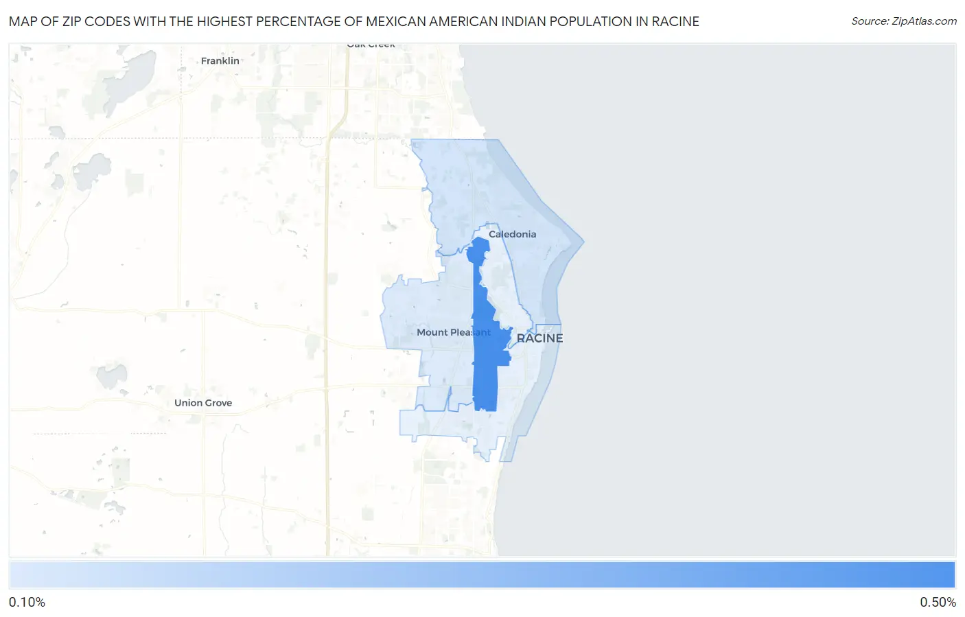Zip Codes with the Highest Percentage of Mexican American Indian Population in Racine Map