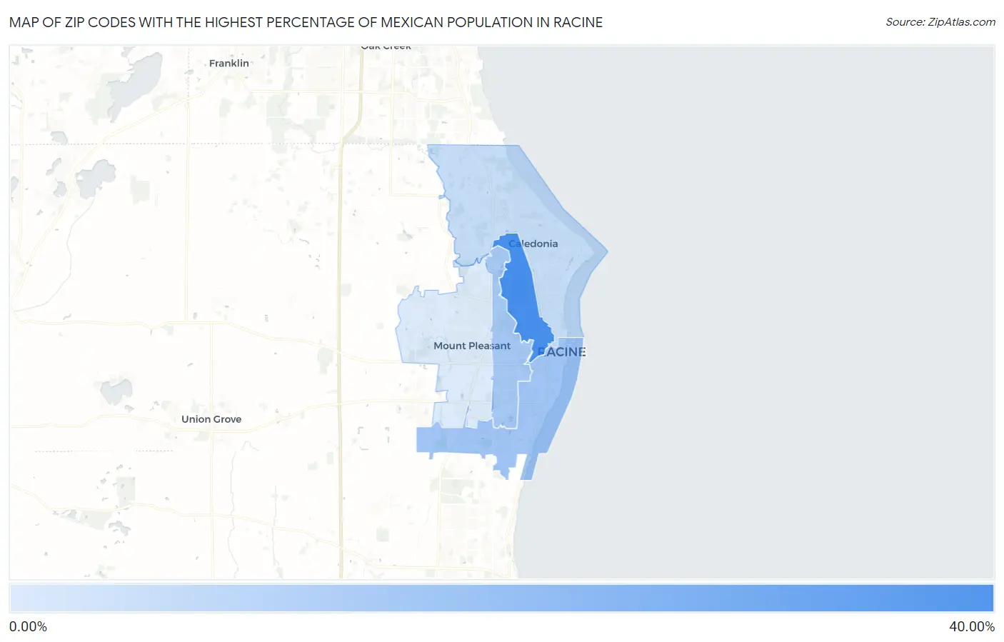 Zip Codes with the Highest Percentage of Mexican Population in Racine Map