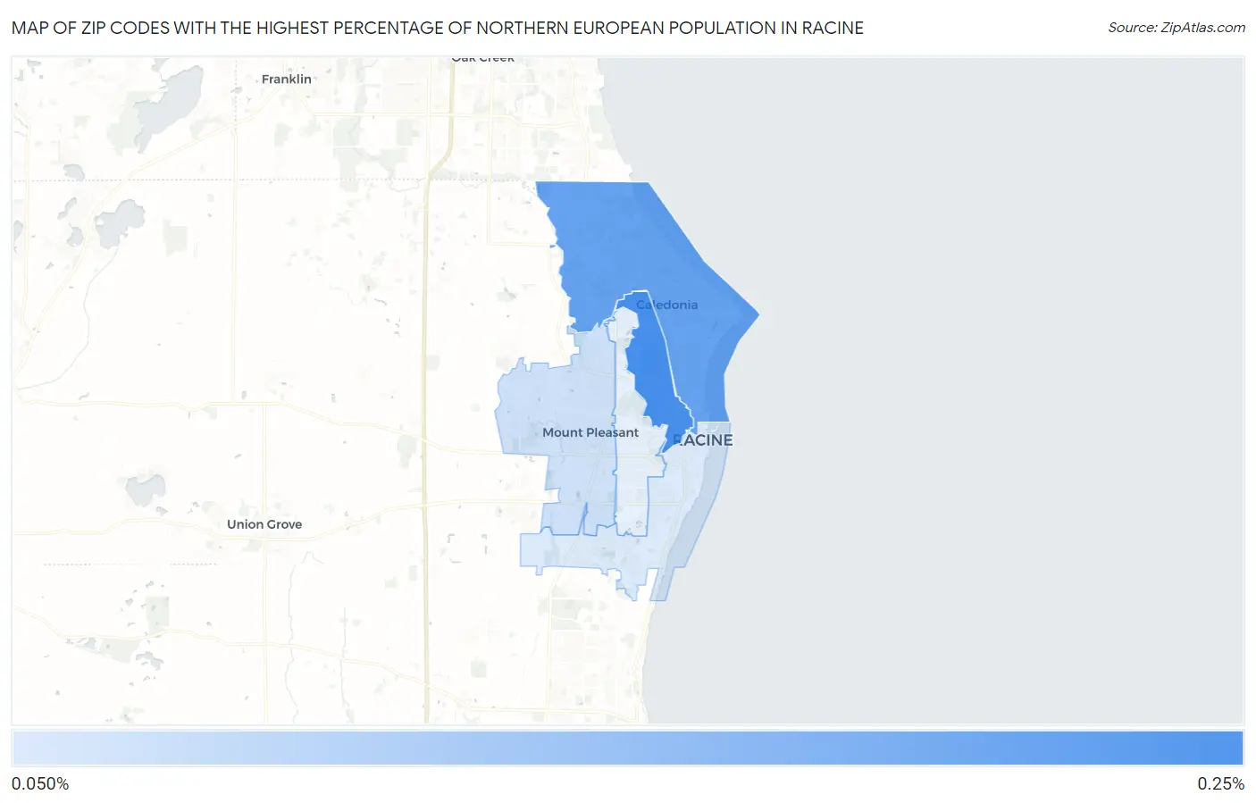 Zip Codes with the Highest Percentage of Northern European Population in Racine Map