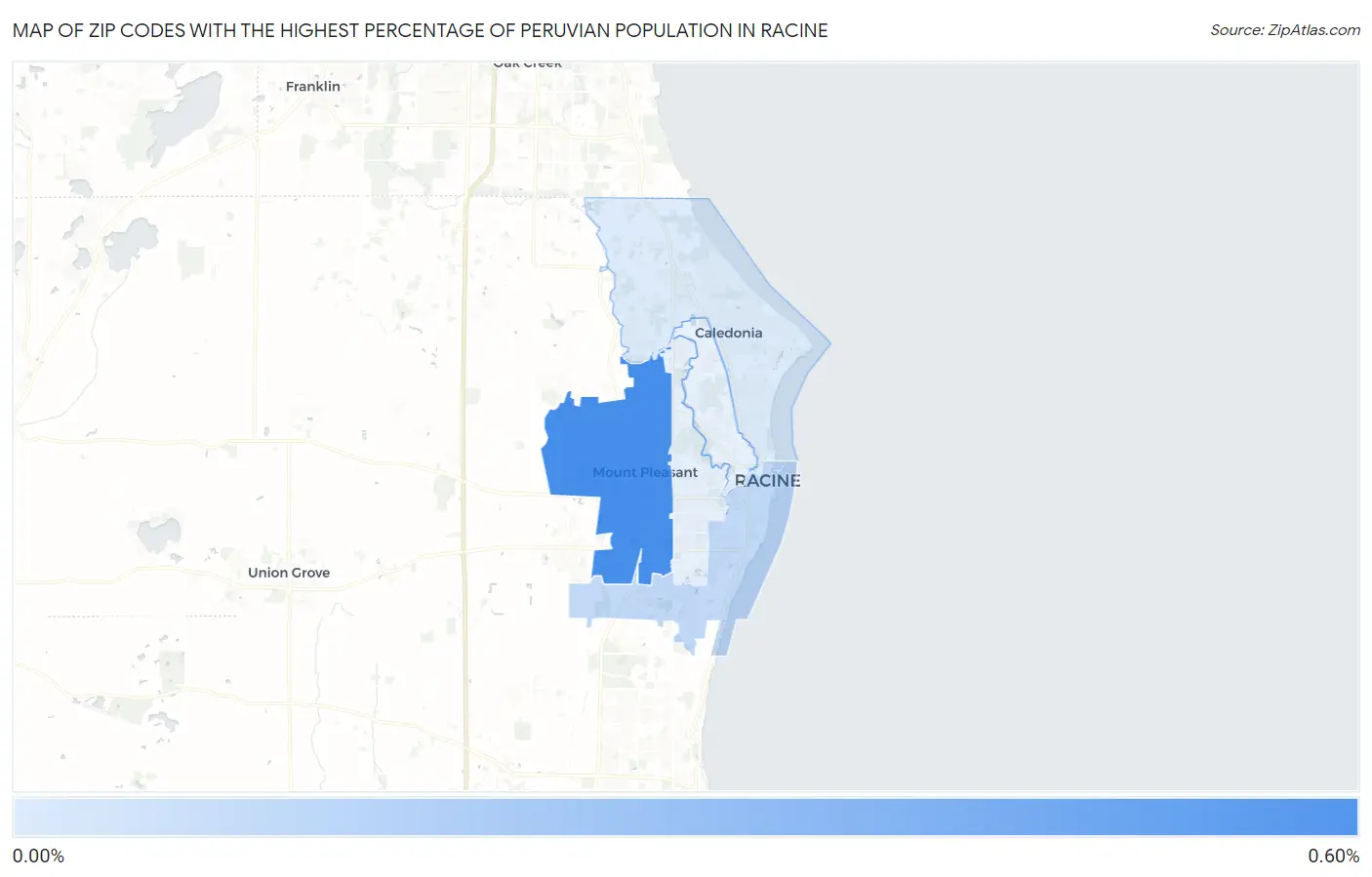 Zip Codes with the Highest Percentage of Peruvian Population in Racine Map