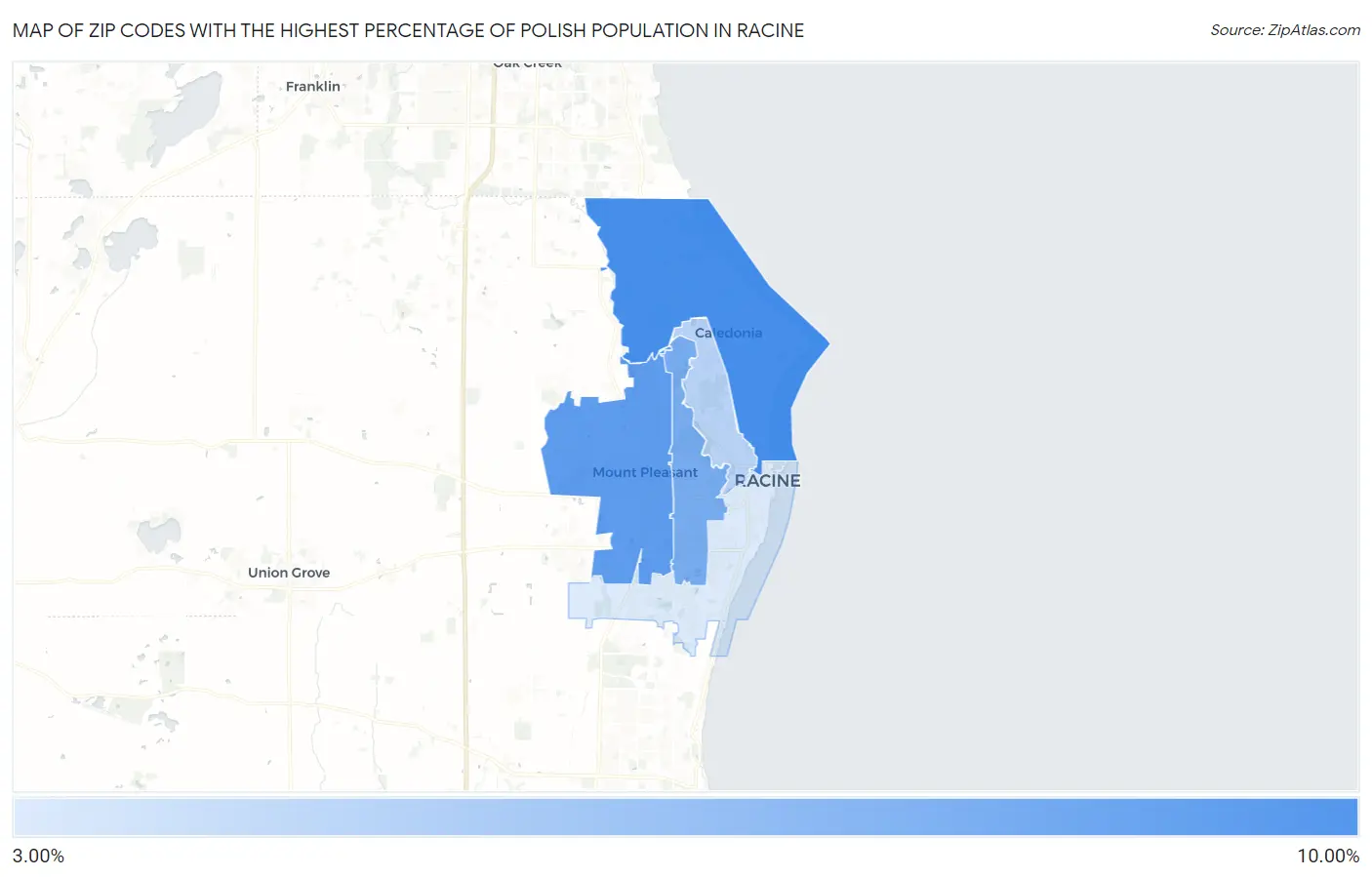 Zip Codes with the Highest Percentage of Polish Population in Racine Map