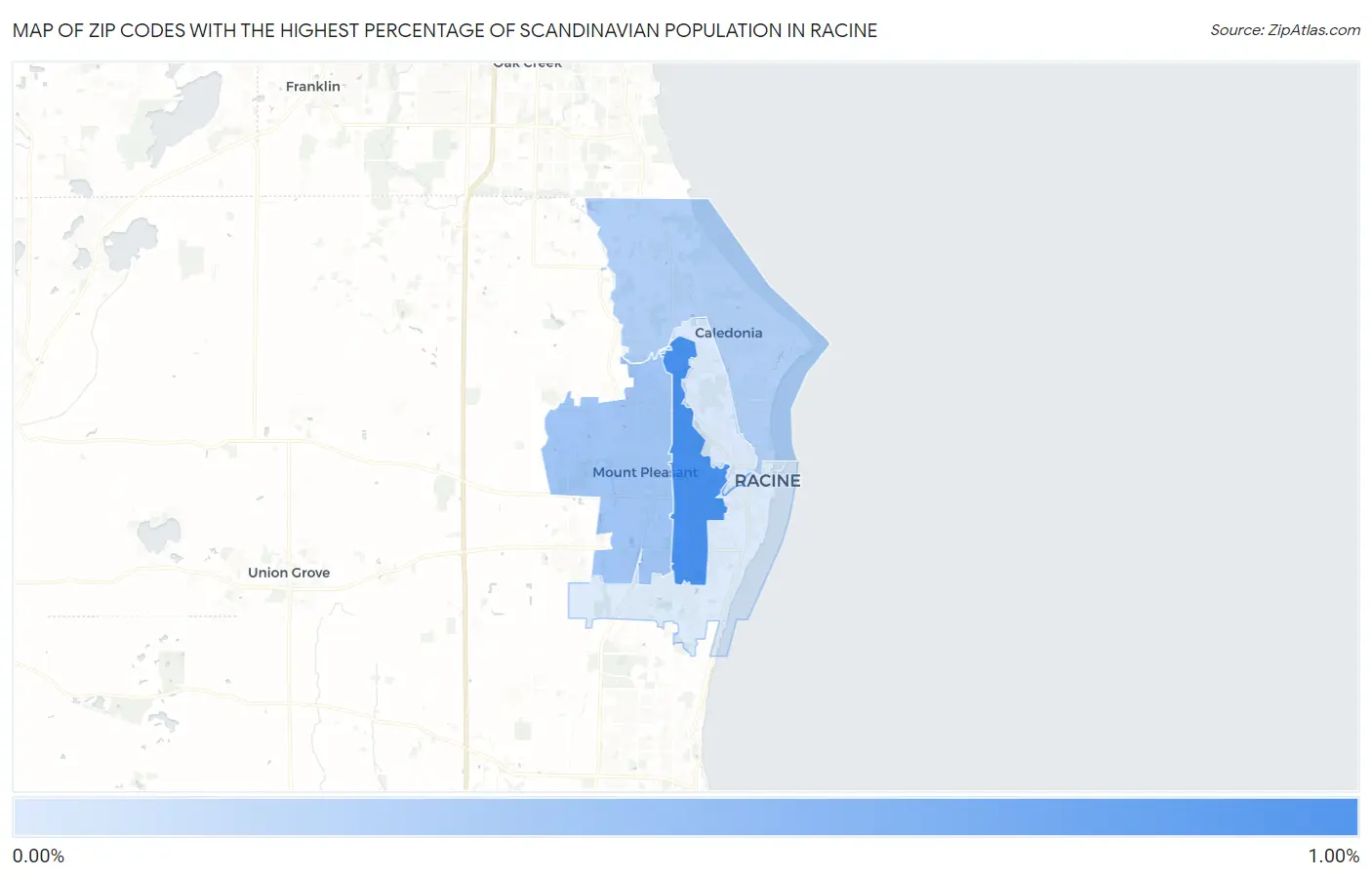 Zip Codes with the Highest Percentage of Scandinavian Population in Racine Map
