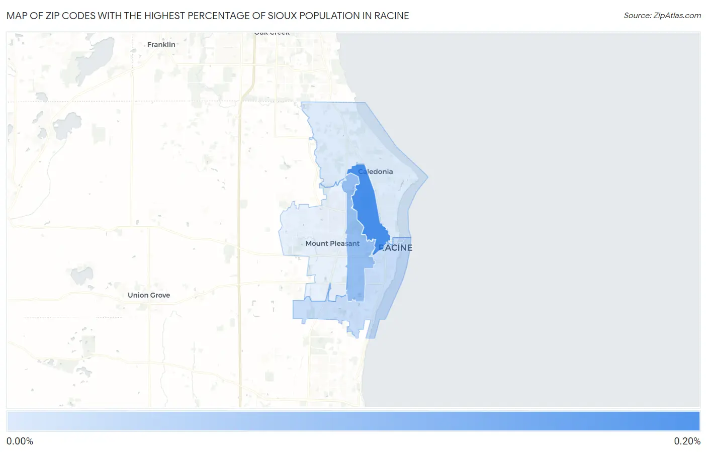 Zip Codes with the Highest Percentage of Sioux Population in Racine Map