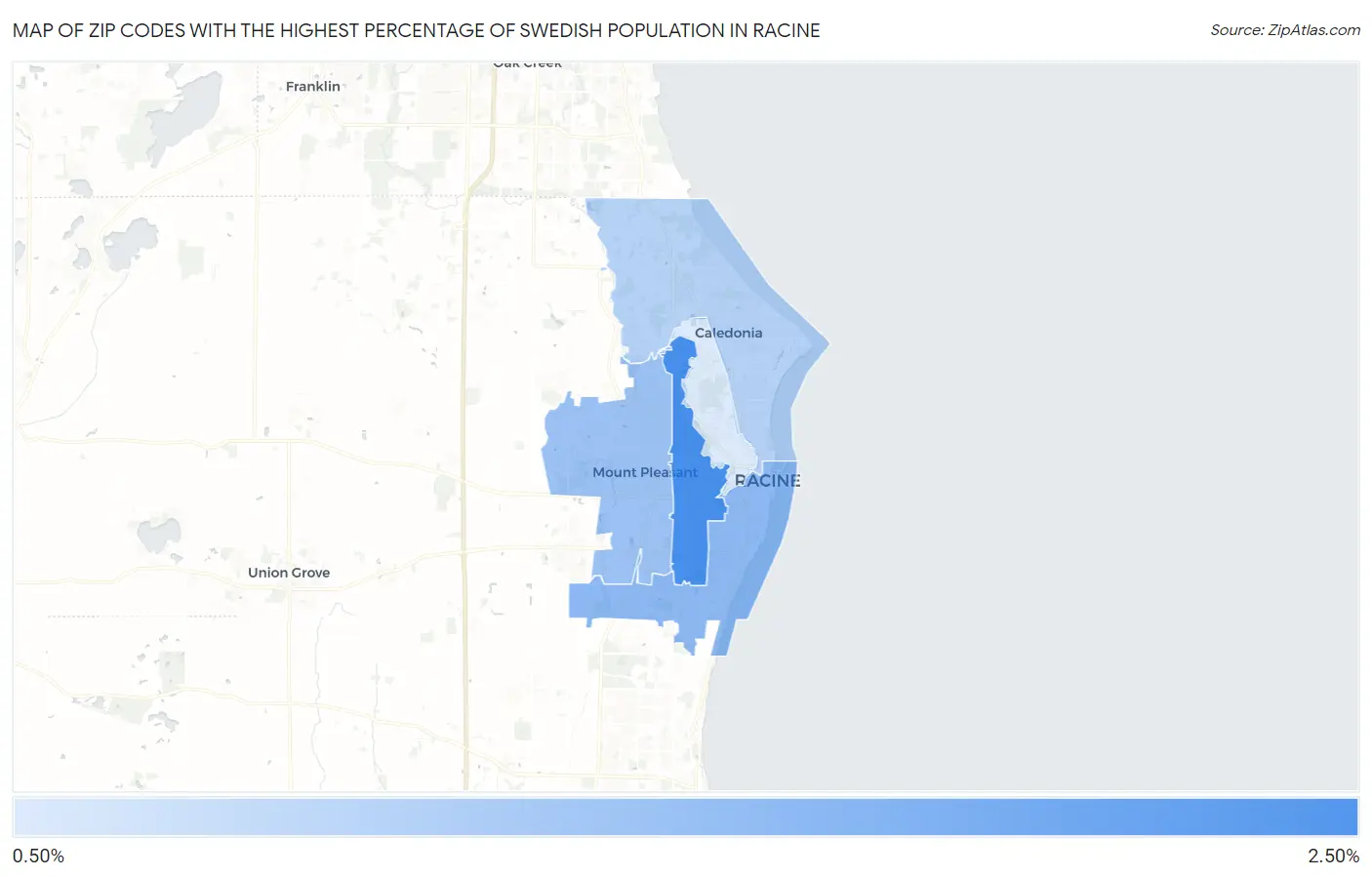 Zip Codes with the Highest Percentage of Swedish Population in Racine Map