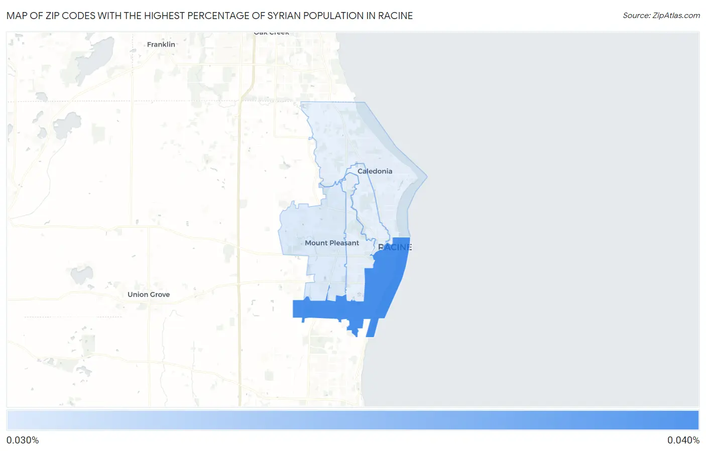 Zip Codes with the Highest Percentage of Syrian Population in Racine Map
