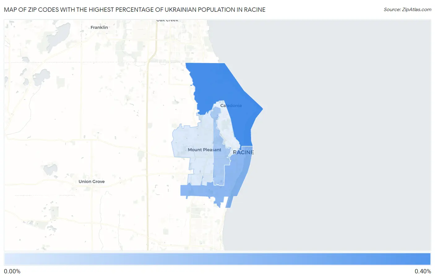 Zip Codes with the Highest Percentage of Ukrainian Population in Racine Map