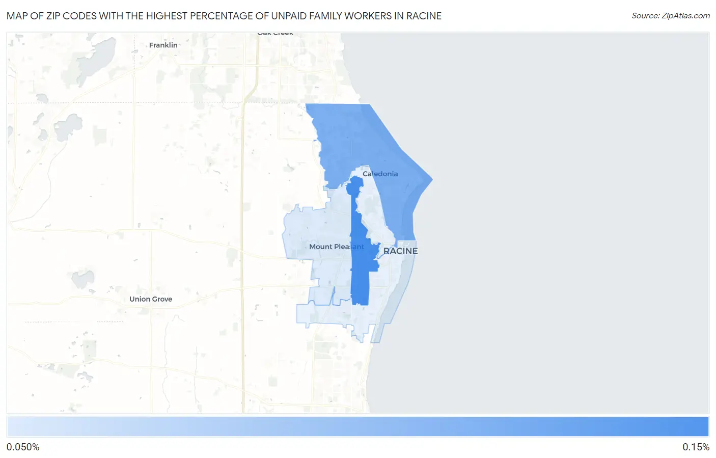 Zip Codes with the Highest Percentage of Unpaid Family Workers in Racine Map