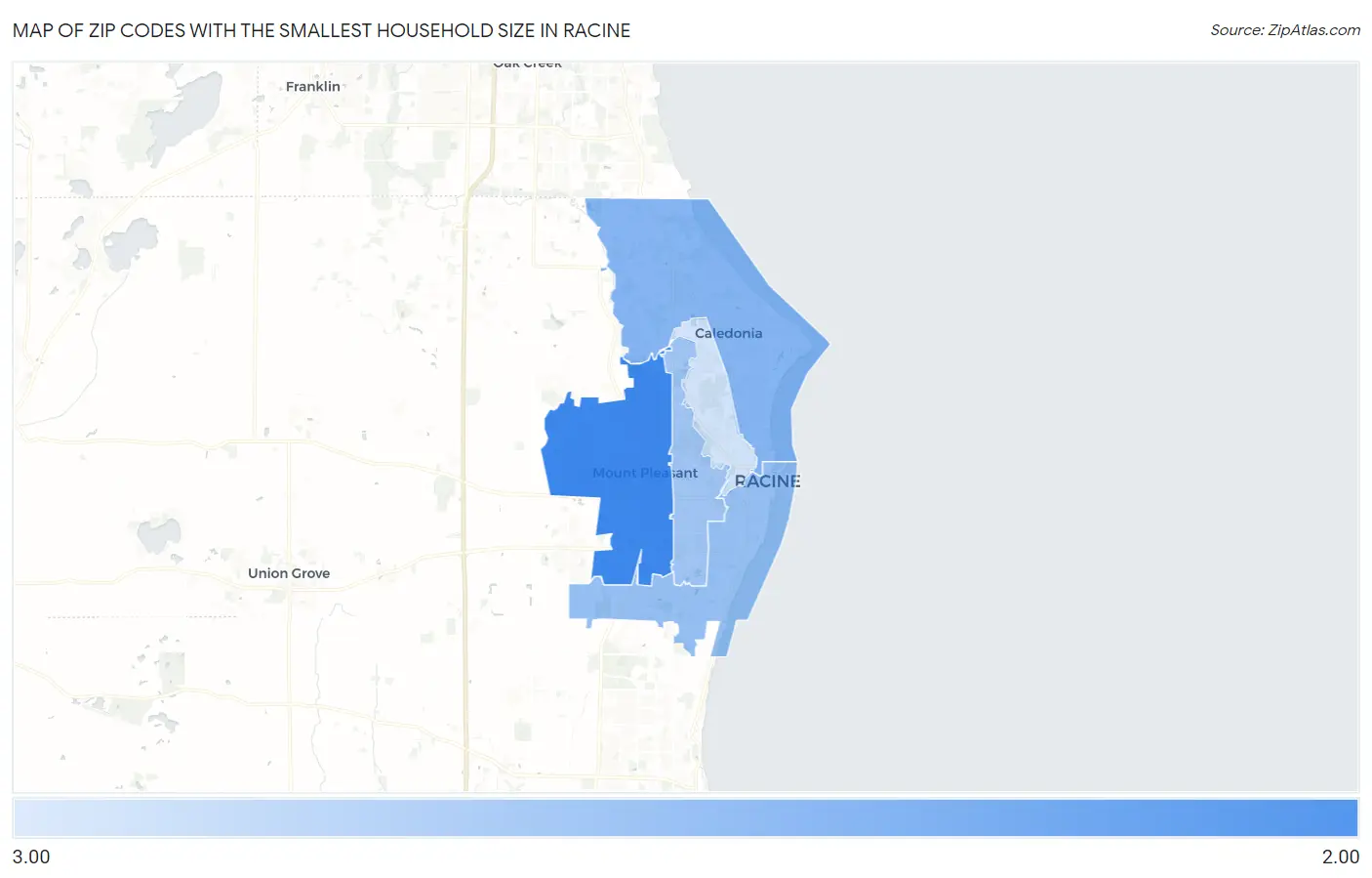 Zip Codes with the Smallest Household Size in Racine Map