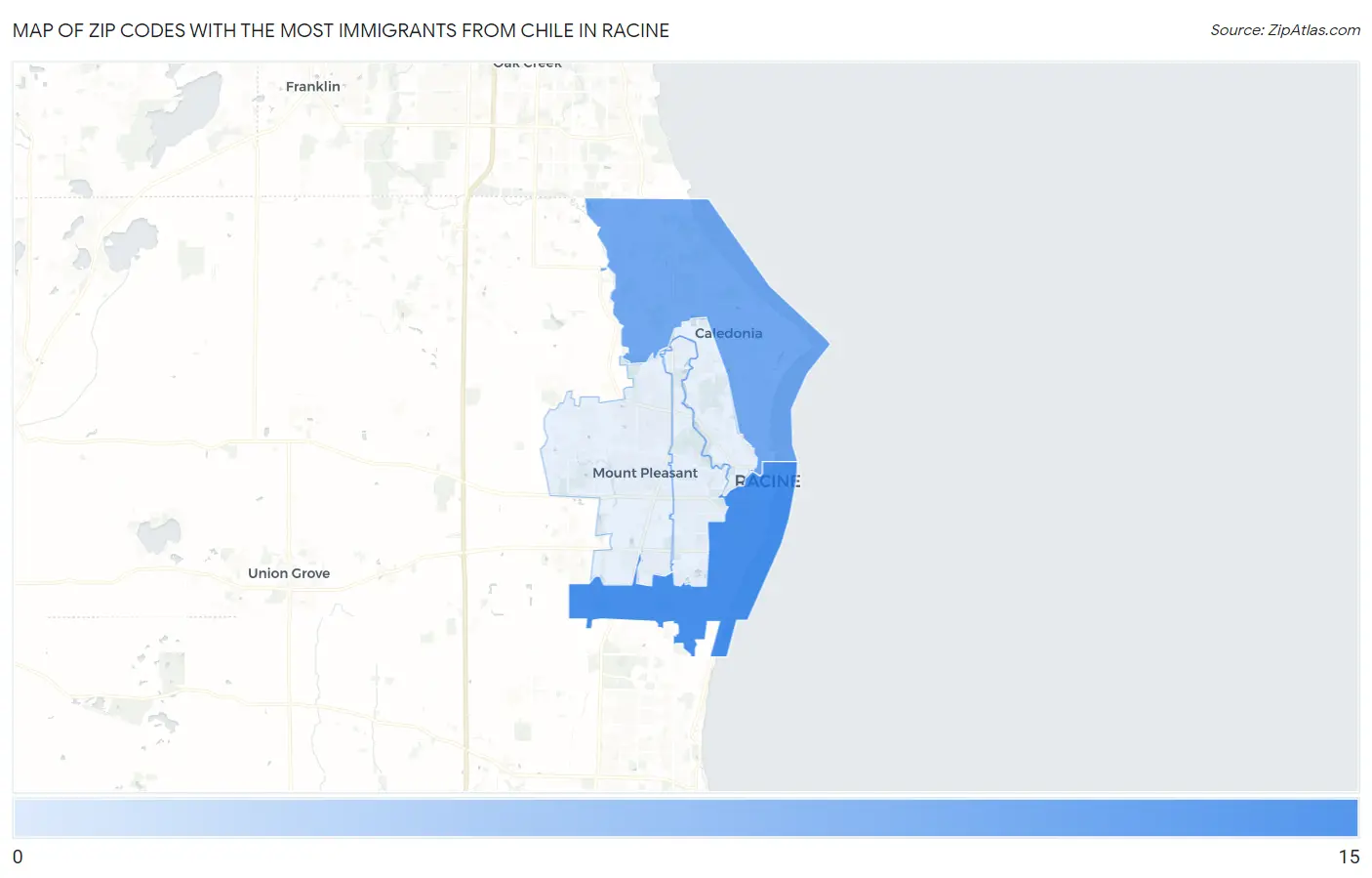 Zip Codes with the Most Immigrants from Chile in Racine Map