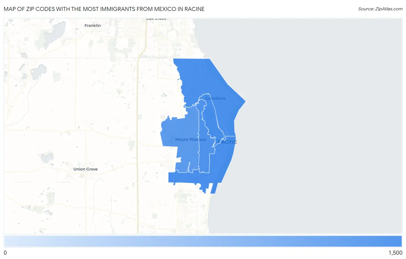 Zip Codes with the Most Immigrants from Mexico in Racine Map