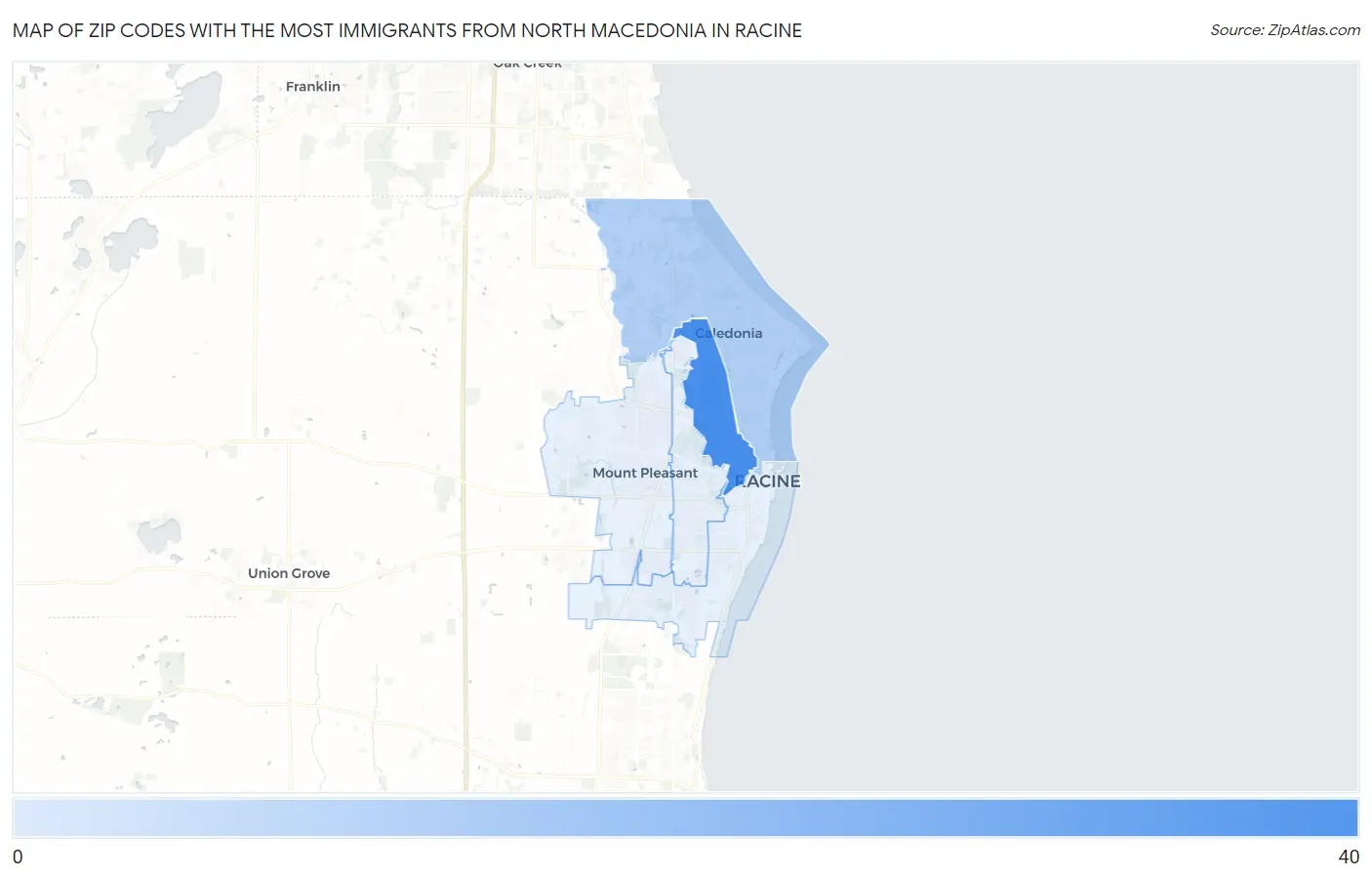 Zip Codes with the Most Immigrants from North Macedonia in Racine Map