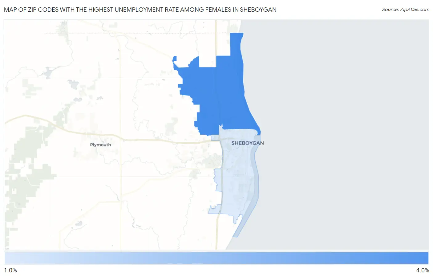 Zip Codes with the Highest Unemployment Rate Among Females in Sheboygan Map