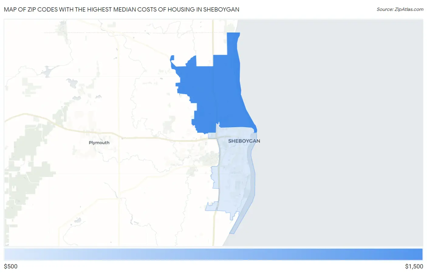 Zip Codes with the Highest Median Costs of Housing in Sheboygan Map
