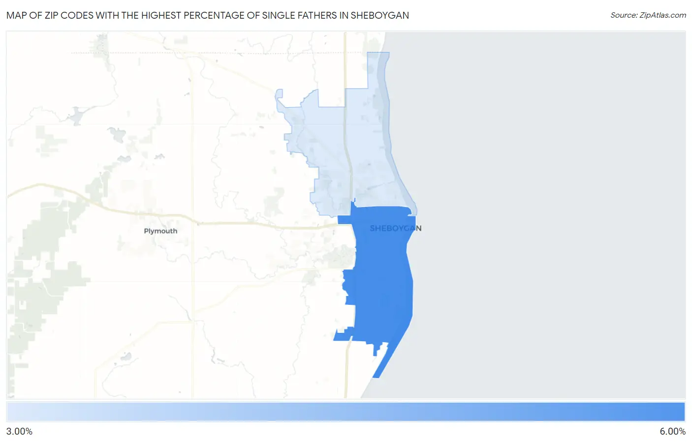 Zip Codes with the Highest Percentage of Single Fathers in Sheboygan Map