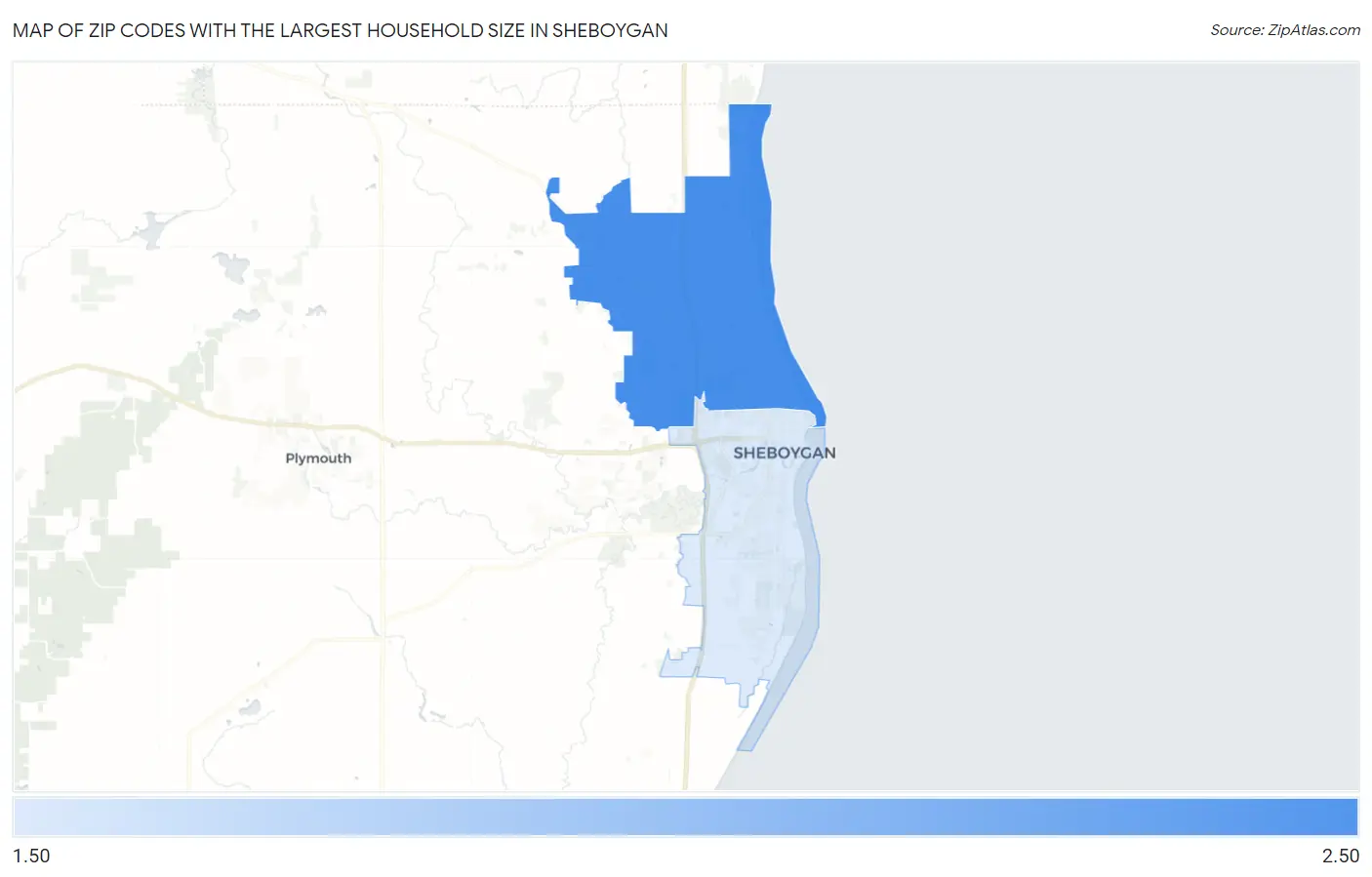 Zip Codes with the Largest Household Size in Sheboygan Map