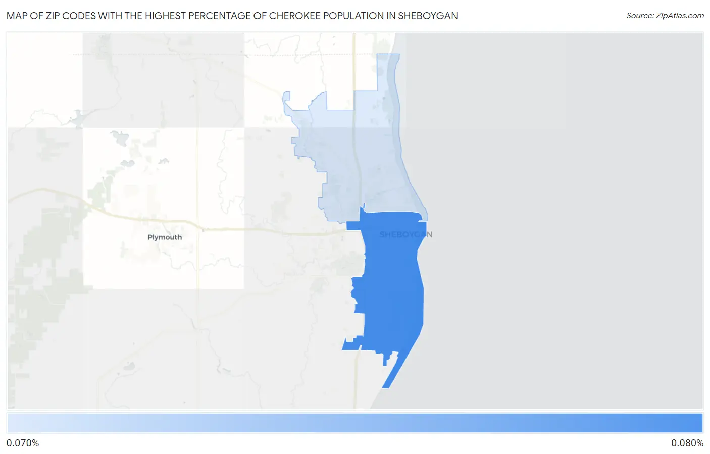 Zip Codes with the Highest Percentage of Cherokee Population in Sheboygan Map