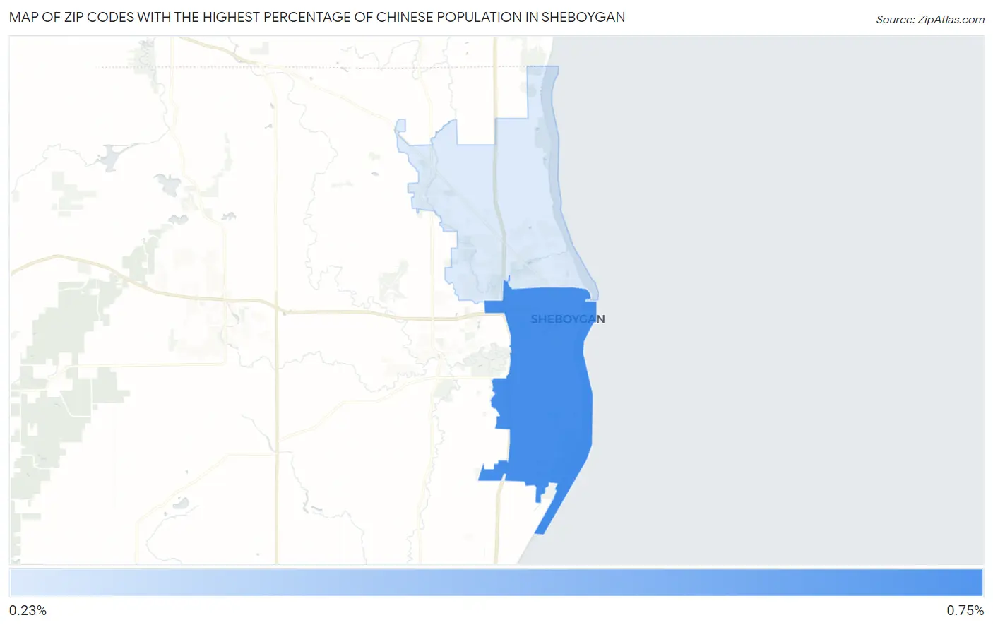 Zip Codes with the Highest Percentage of Chinese Population in Sheboygan Map