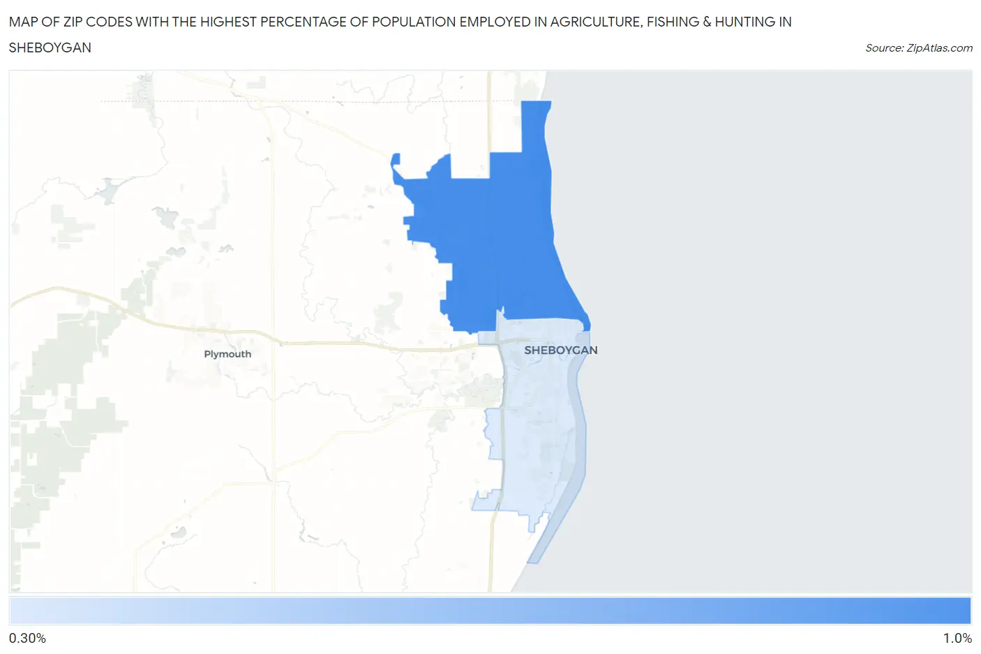 Zip Codes with the Highest Percentage of Population Employed in Agriculture, Fishing & Hunting in Sheboygan Map