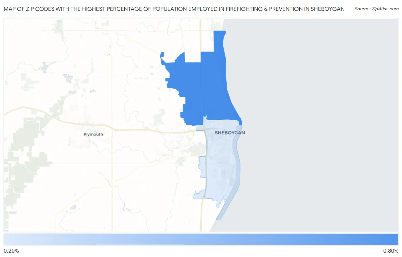 Zip Codes with the Highest Percentage of Population Employed in Firefighting & Prevention in Sheboygan Map