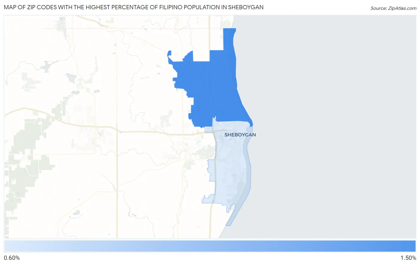 Zip Codes with the Highest Percentage of Filipino Population in Sheboygan Map