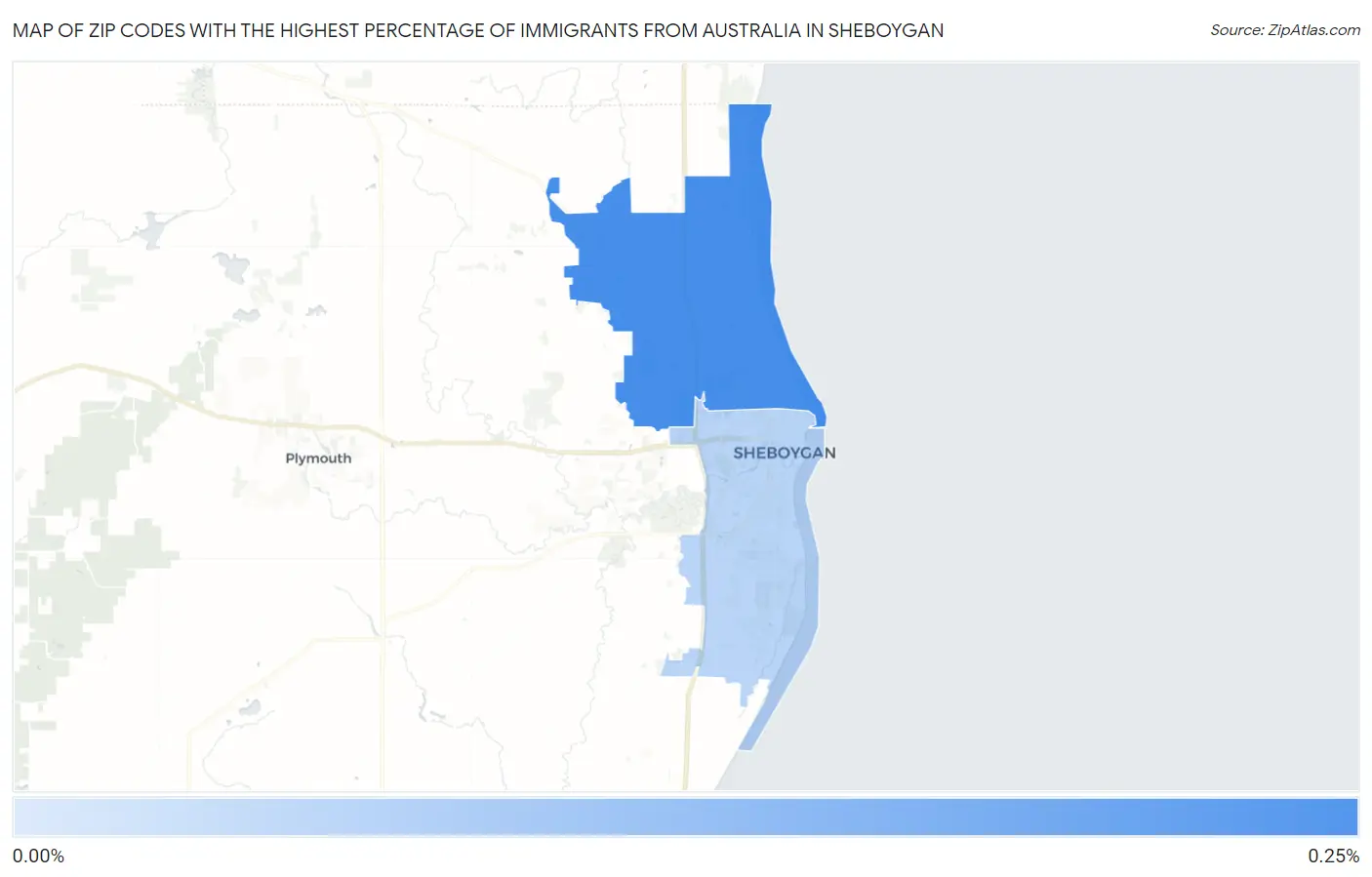 Zip Codes with the Highest Percentage of Immigrants from Australia in Sheboygan Map