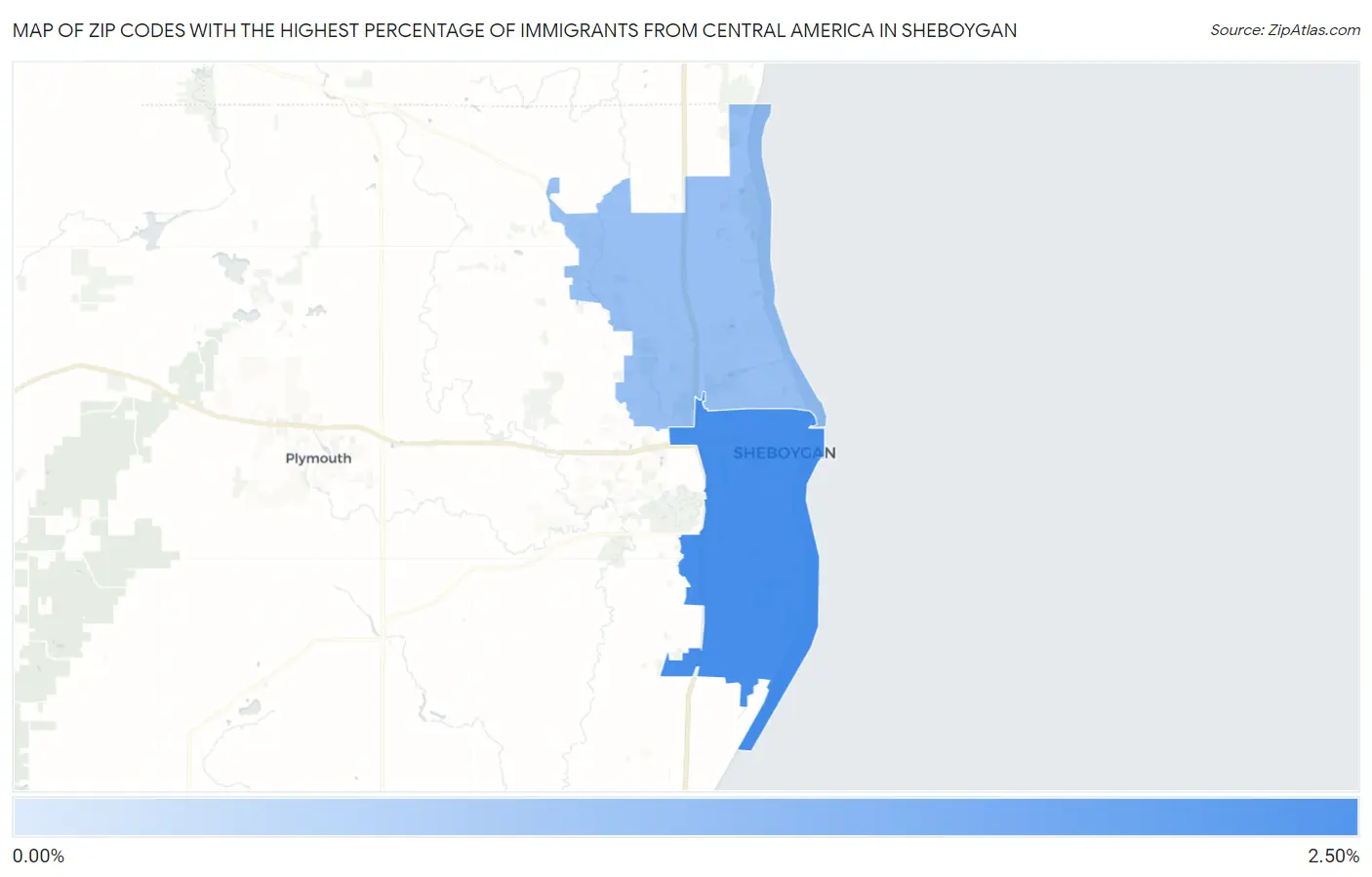 Zip Codes with the Highest Percentage of Immigrants from Central America in Sheboygan Map