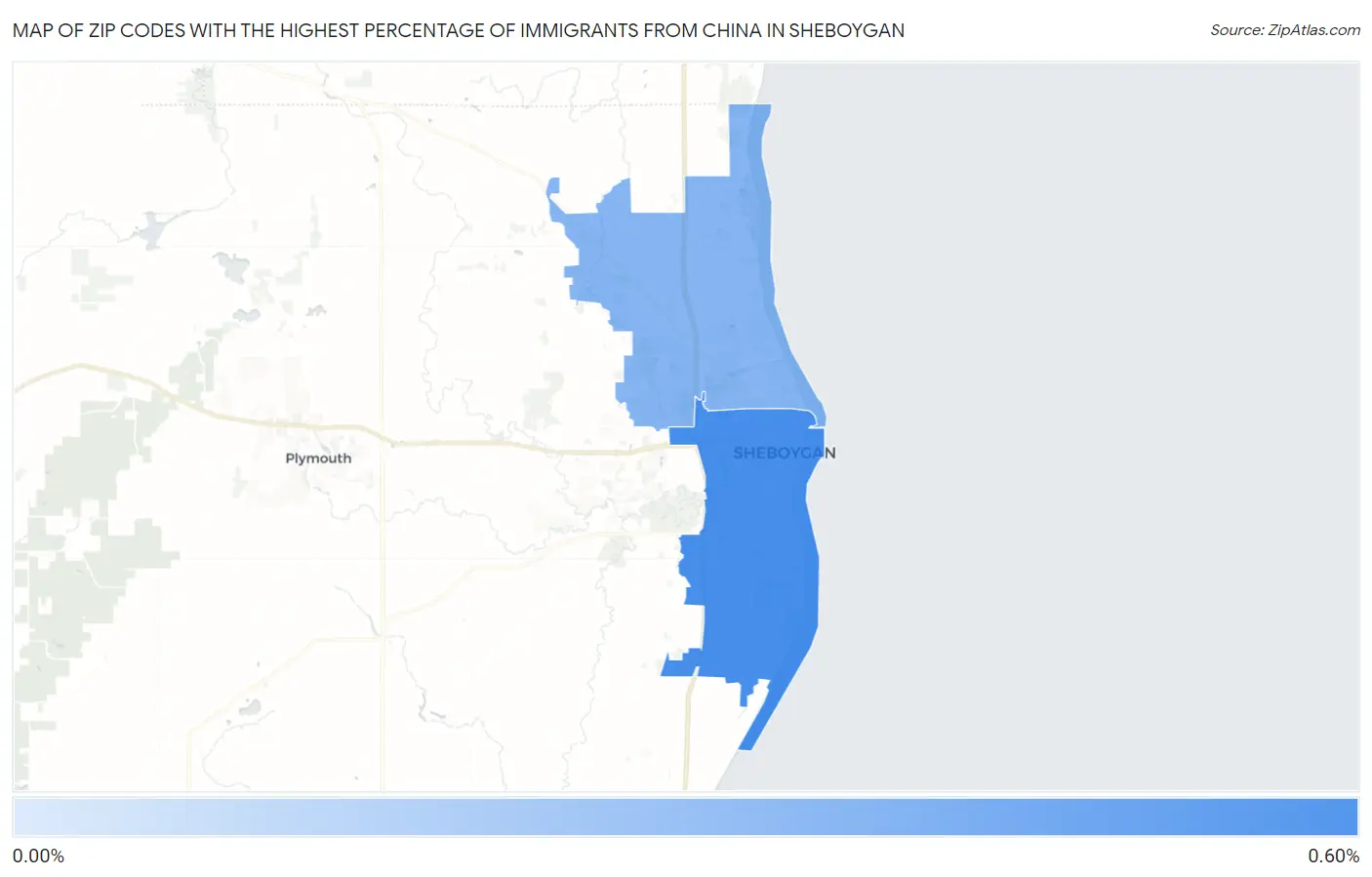 Zip Codes with the Highest Percentage of Immigrants from China in Sheboygan Map