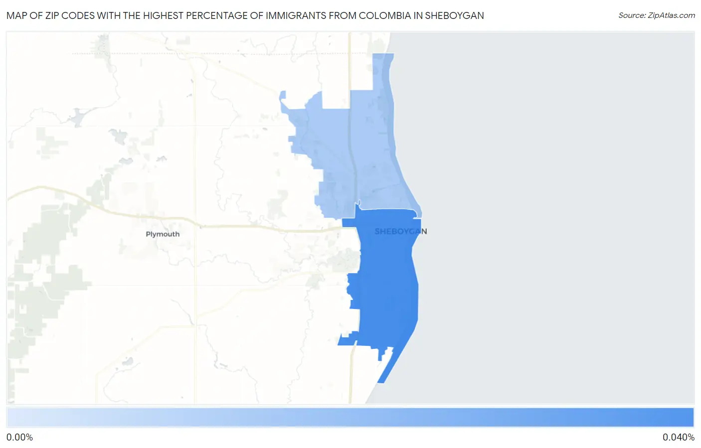 Zip Codes with the Highest Percentage of Immigrants from Colombia in Sheboygan Map
