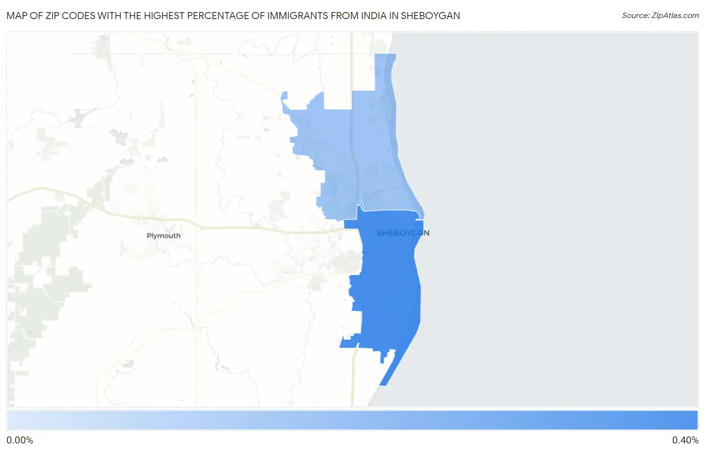 Zip Codes with the Highest Percentage of Immigrants from India in Sheboygan Map