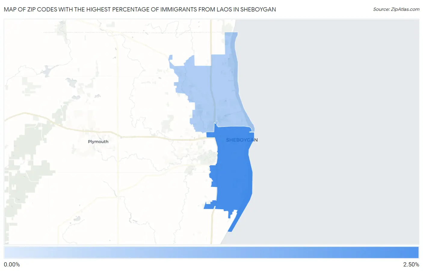 Zip Codes with the Highest Percentage of Immigrants from Laos in Sheboygan Map