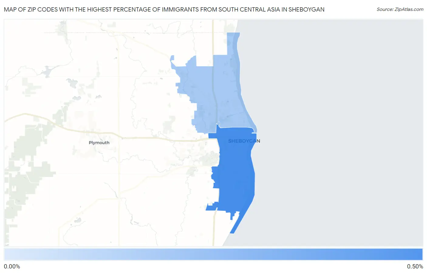 Zip Codes with the Highest Percentage of Immigrants from South Central Asia in Sheboygan Map