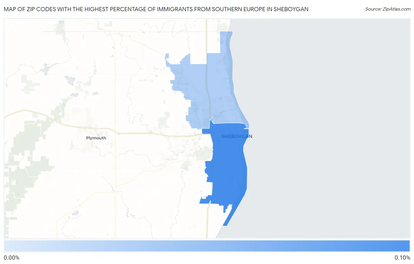 Zip Codes with the Highest Percentage of Immigrants from Southern Europe in Sheboygan Map