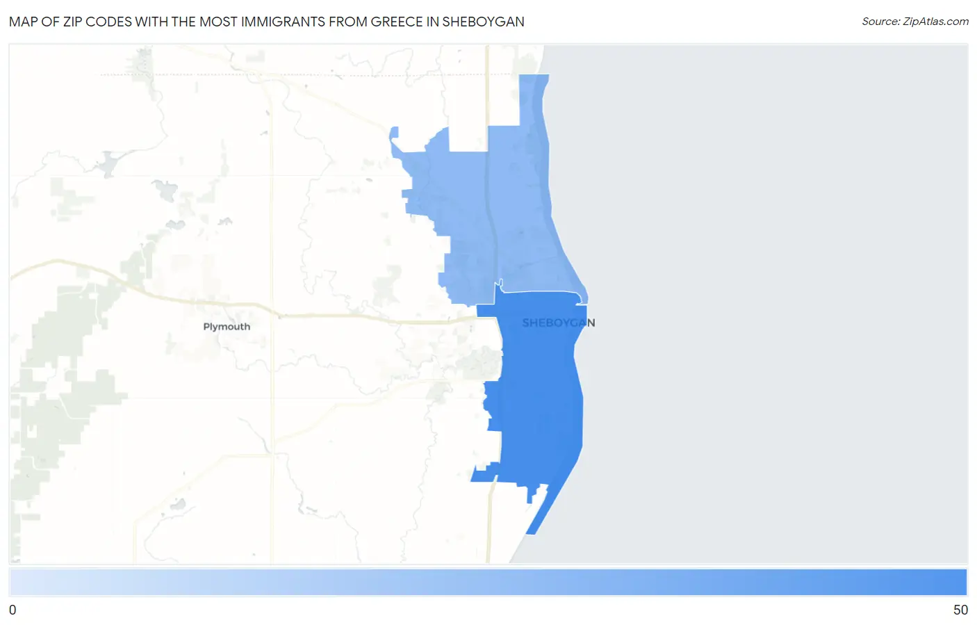 Zip Codes with the Most Immigrants from Greece in Sheboygan Map