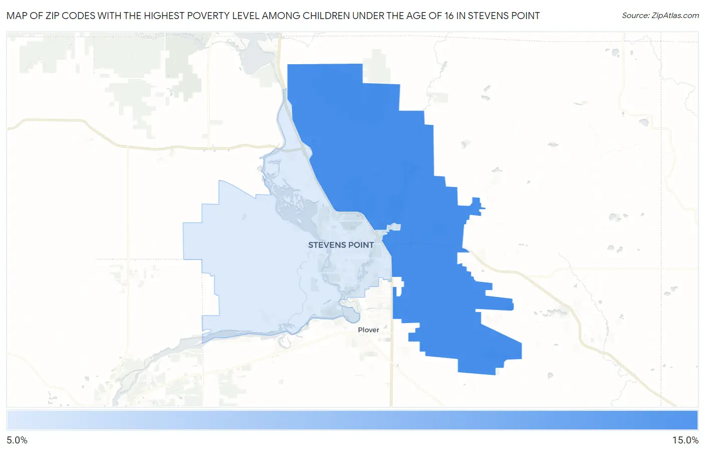 Zip Codes with the Highest Poverty Level Among Children Under the Age of 16 in Stevens Point Map