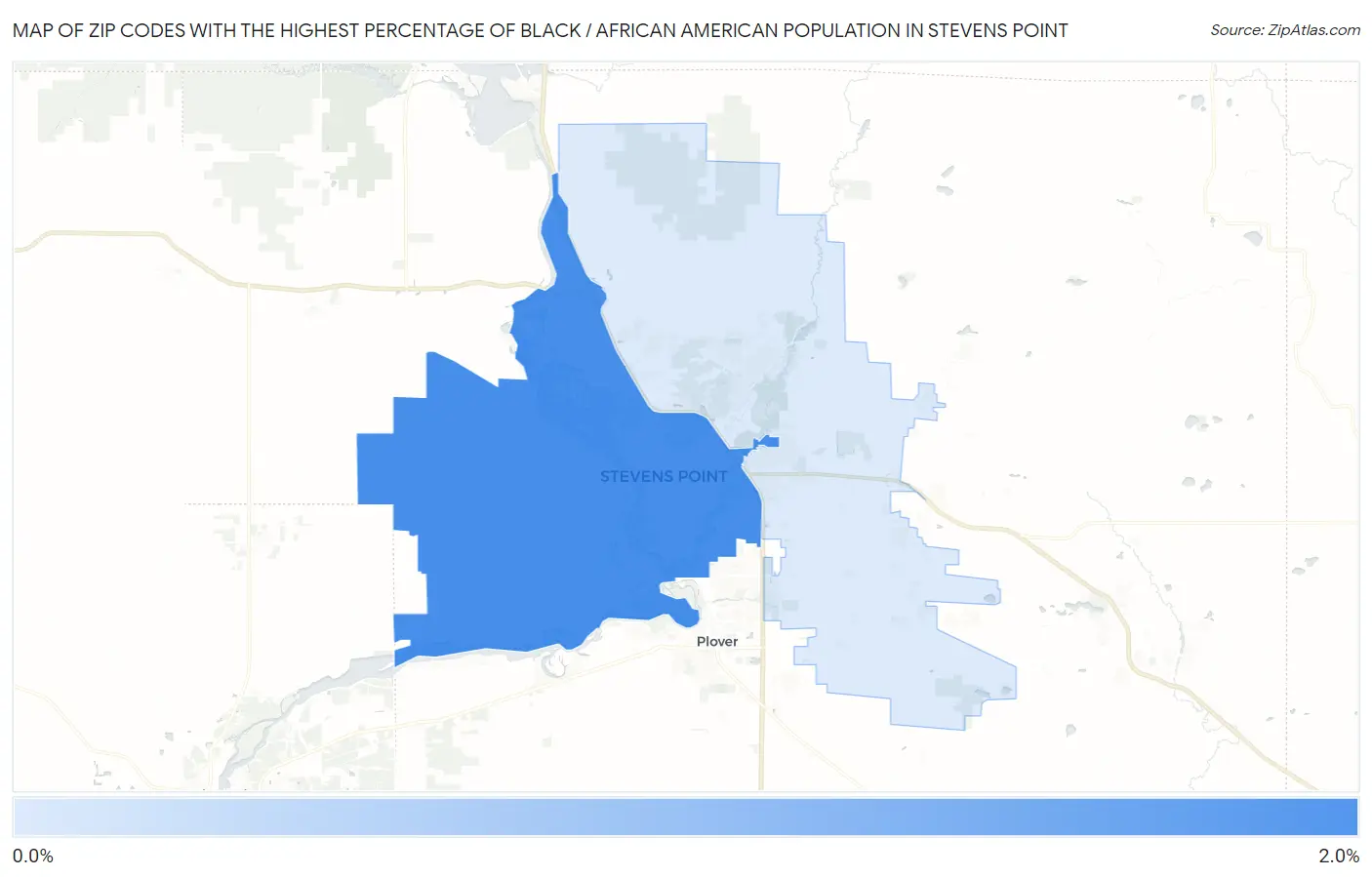 Zip Codes with the Highest Percentage of Black / African American Population in Stevens Point Map