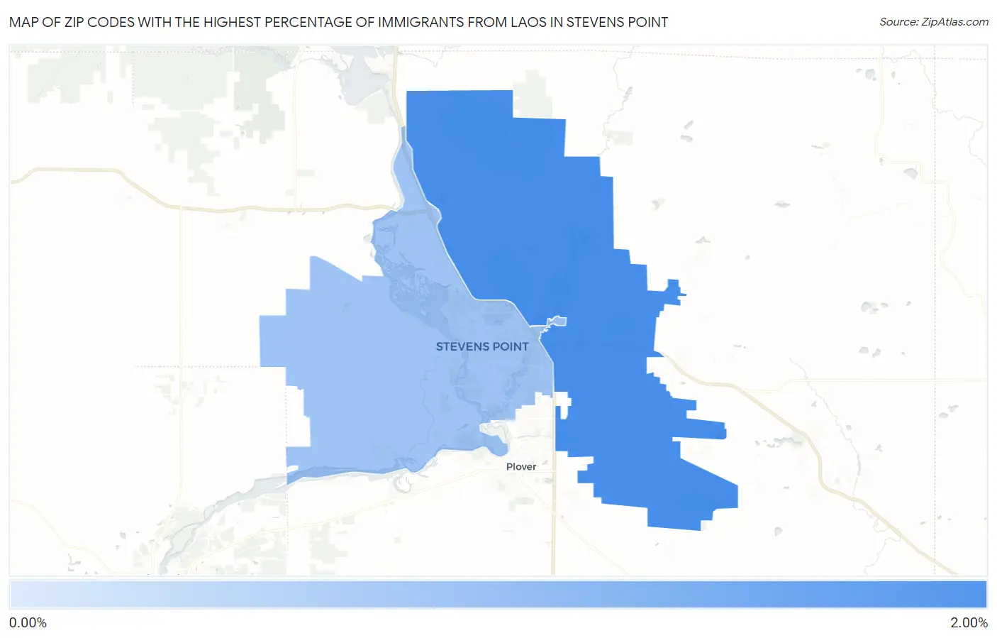 Zip Codes with the Highest Percentage of Immigrants from Laos in Stevens Point Map