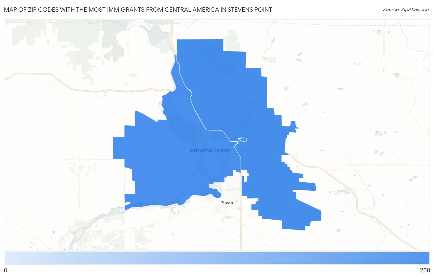 Zip Codes with the Most Immigrants from Central America in Stevens Point Map