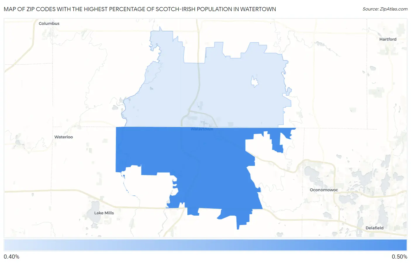 Zip Codes with the Highest Percentage of Scotch-Irish Population in Watertown Map