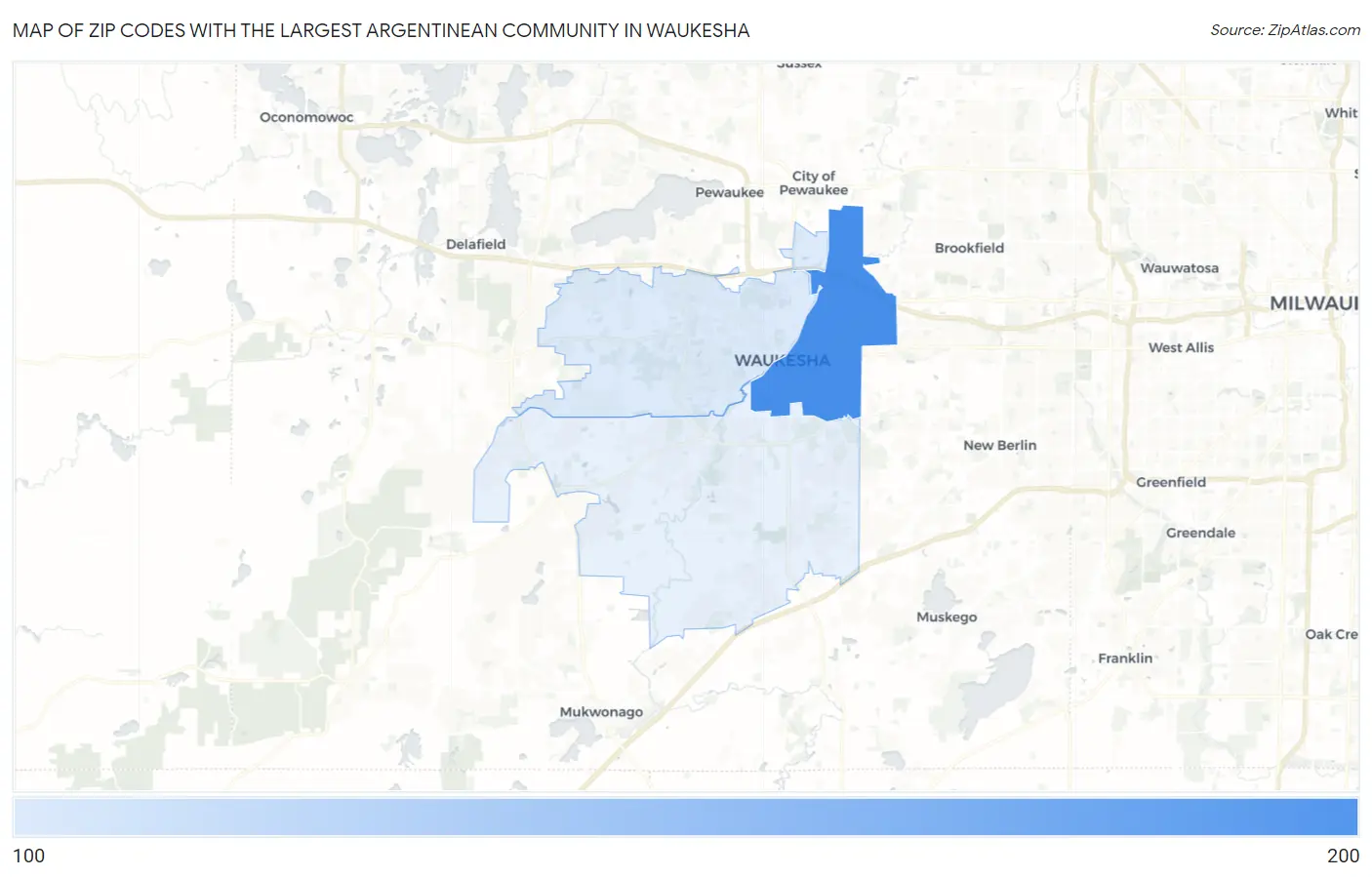 Zip Codes with the Largest Argentinean Community in Waukesha Map