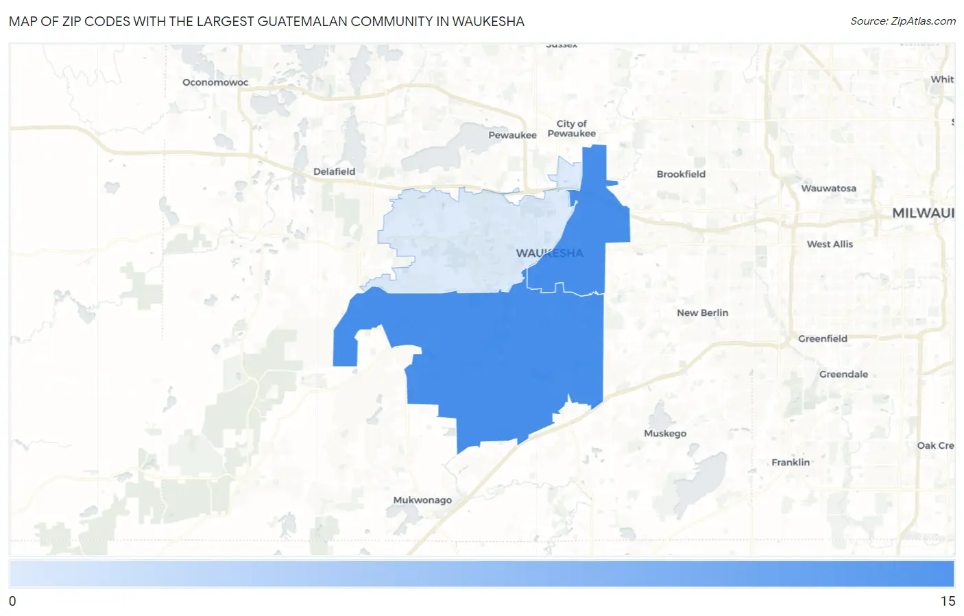 Zip Codes with the Largest Guatemalan Community in Waukesha Map