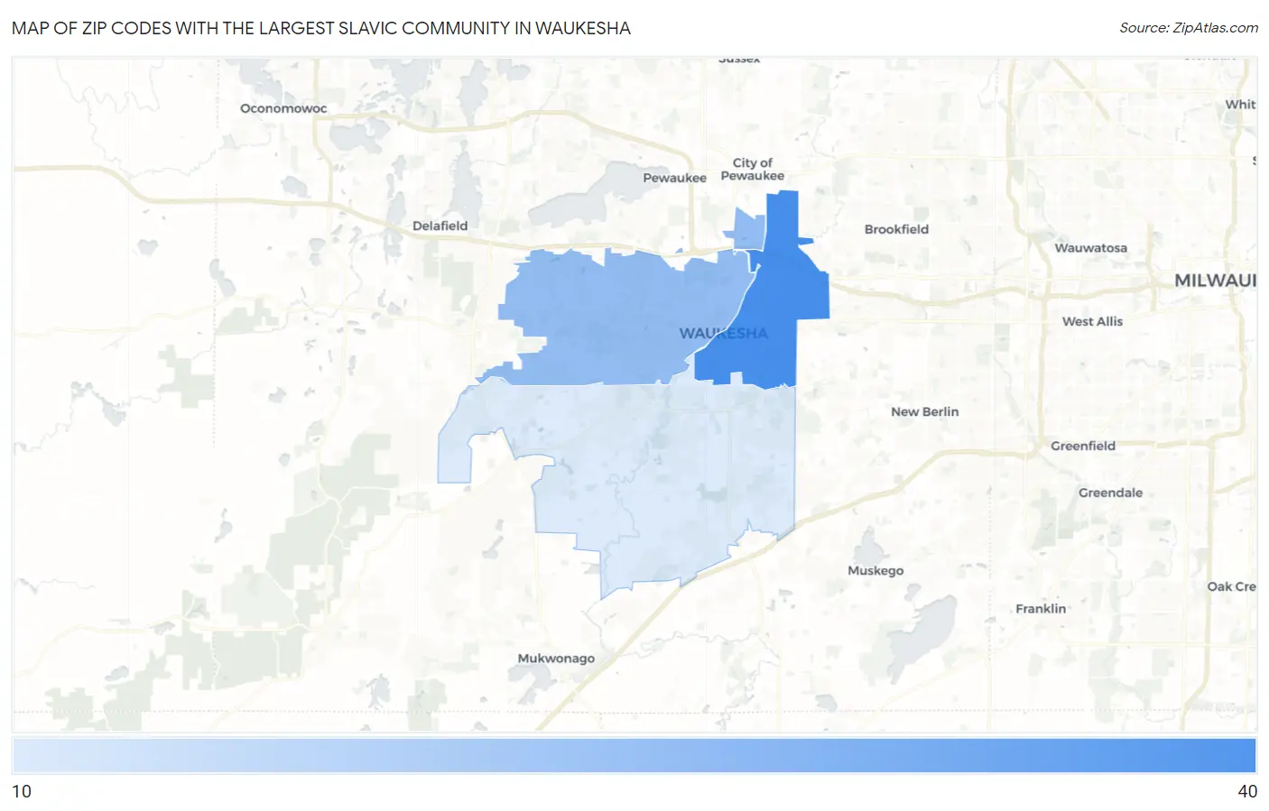 Zip Codes with the Largest Slavic Community in Waukesha Map