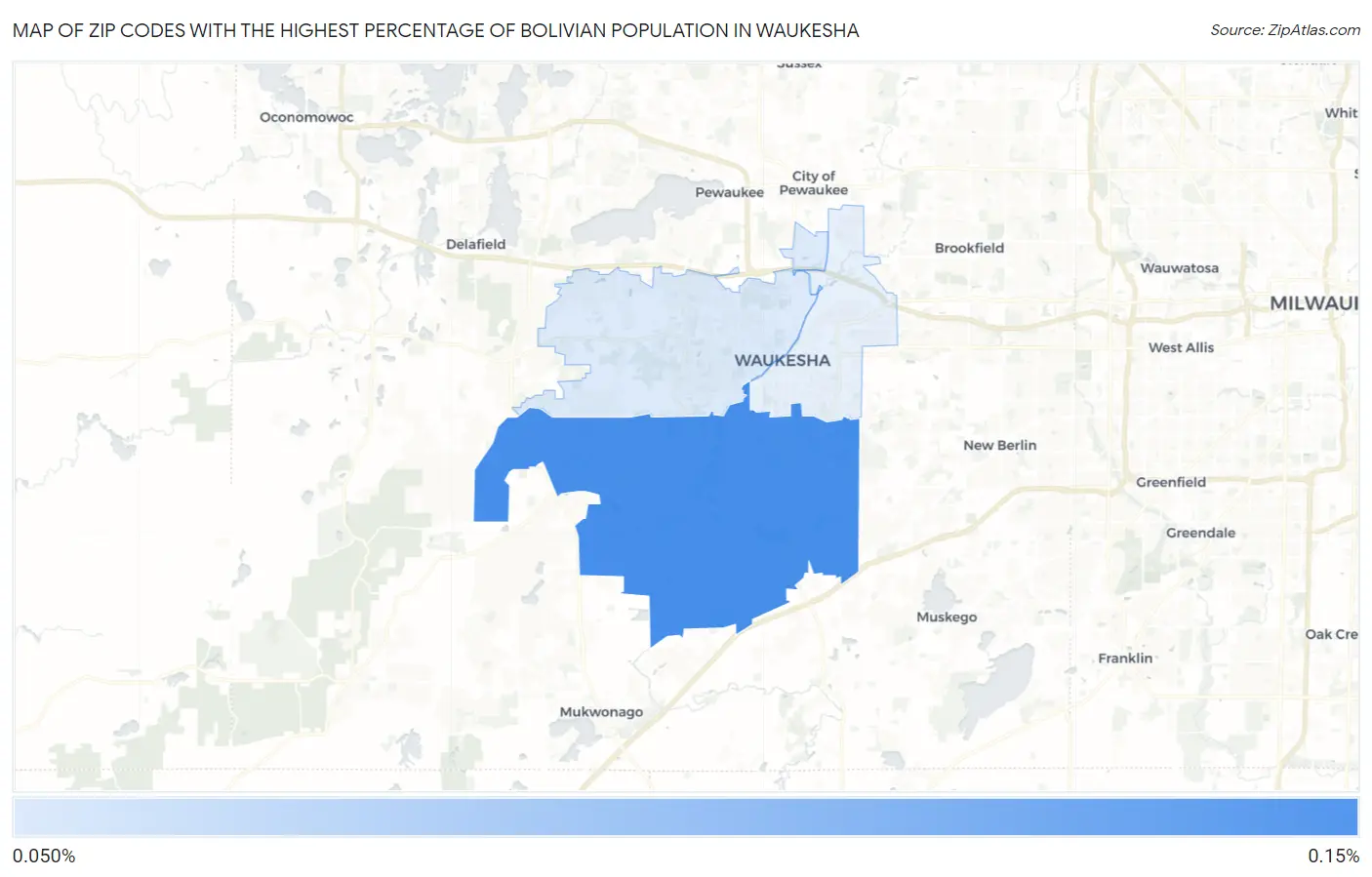 Zip Codes with the Highest Percentage of Bolivian Population in Waukesha Map