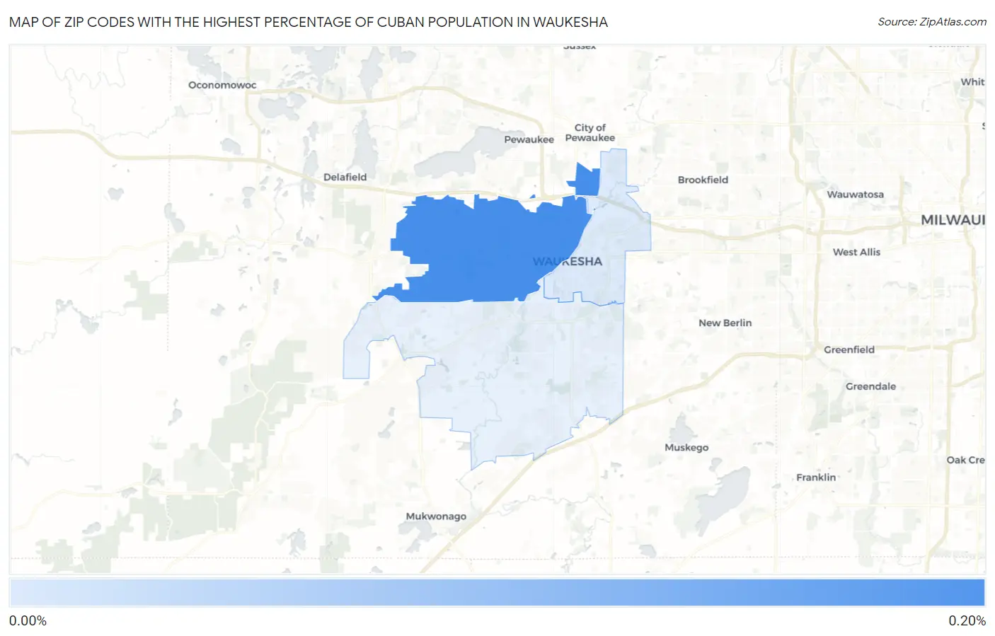 Zip Codes with the Highest Percentage of Cuban Population in Waukesha Map