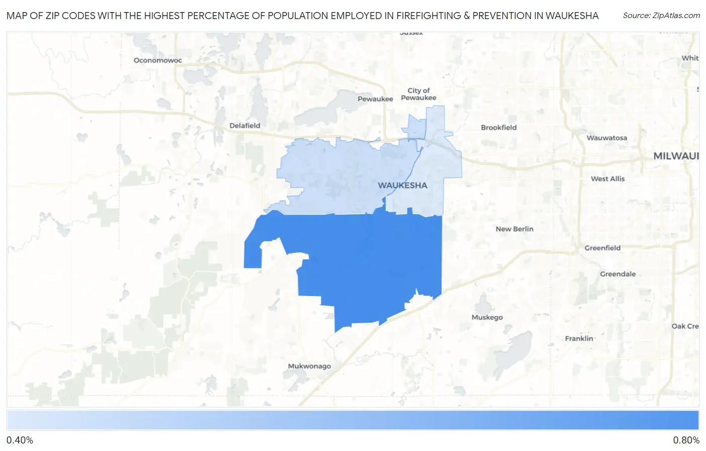 Zip Codes with the Highest Percentage of Population Employed in Firefighting & Prevention in Waukesha Map