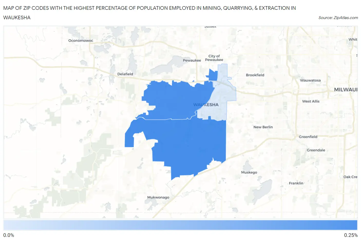 Zip Codes with the Highest Percentage of Population Employed in Mining, Quarrying, & Extraction in Waukesha Map