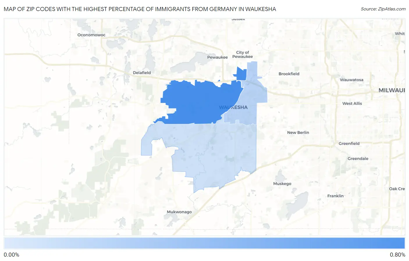 Zip Codes with the Highest Percentage of Immigrants from Germany in Waukesha Map