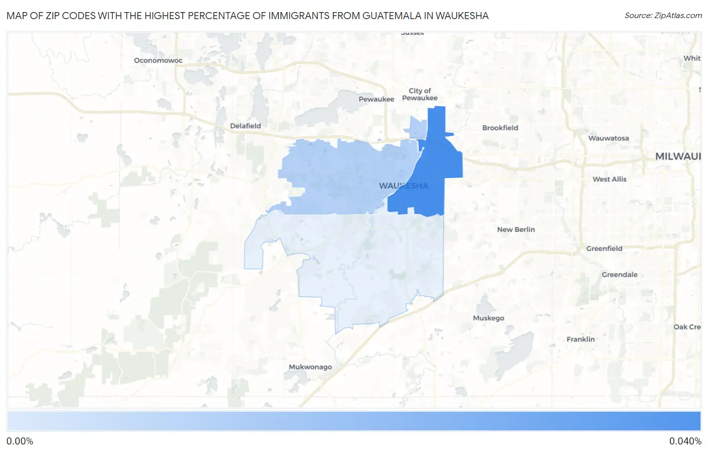 Zip Codes with the Highest Percentage of Immigrants from Guatemala in Waukesha Map